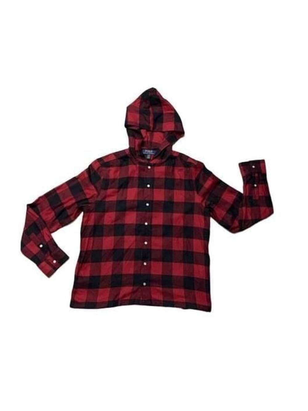 Polo Ralph Lauren Boys Red and Black Buffalo Plaid Hooded Button-Down Shirt